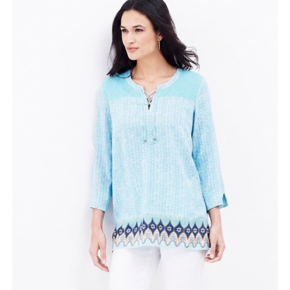 J. Jill Blue Lace Up Detail Ultra Soft Rayon Casual Top Medium